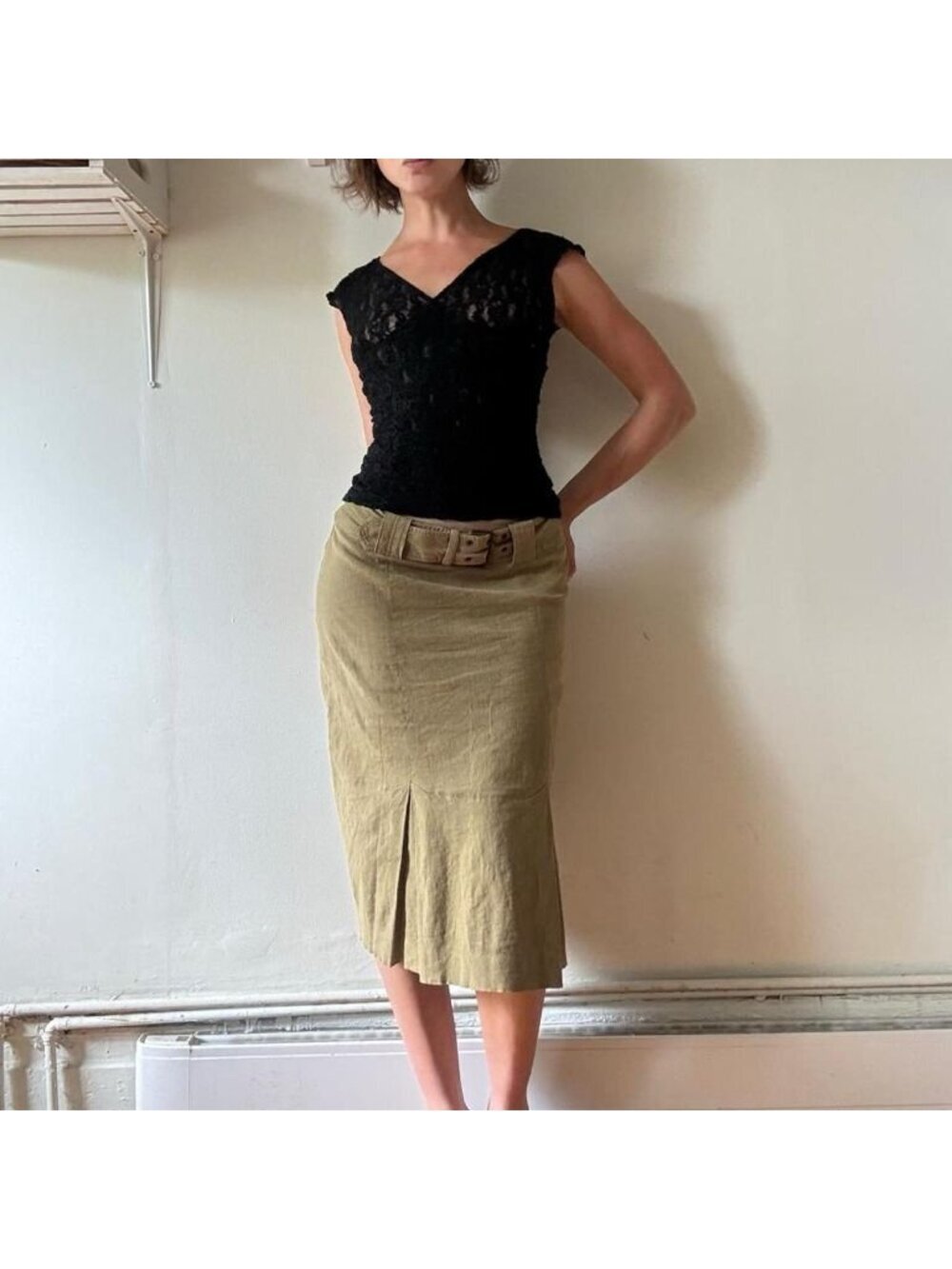 Vintage low-rise midi skirt with grommet belt — Mac & Jack